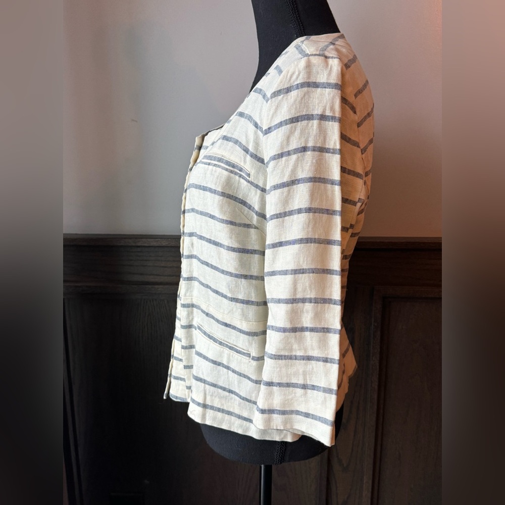 Merona Cream and Grey Linen stripped jacket size xl NWOT - Picture 2 of 10